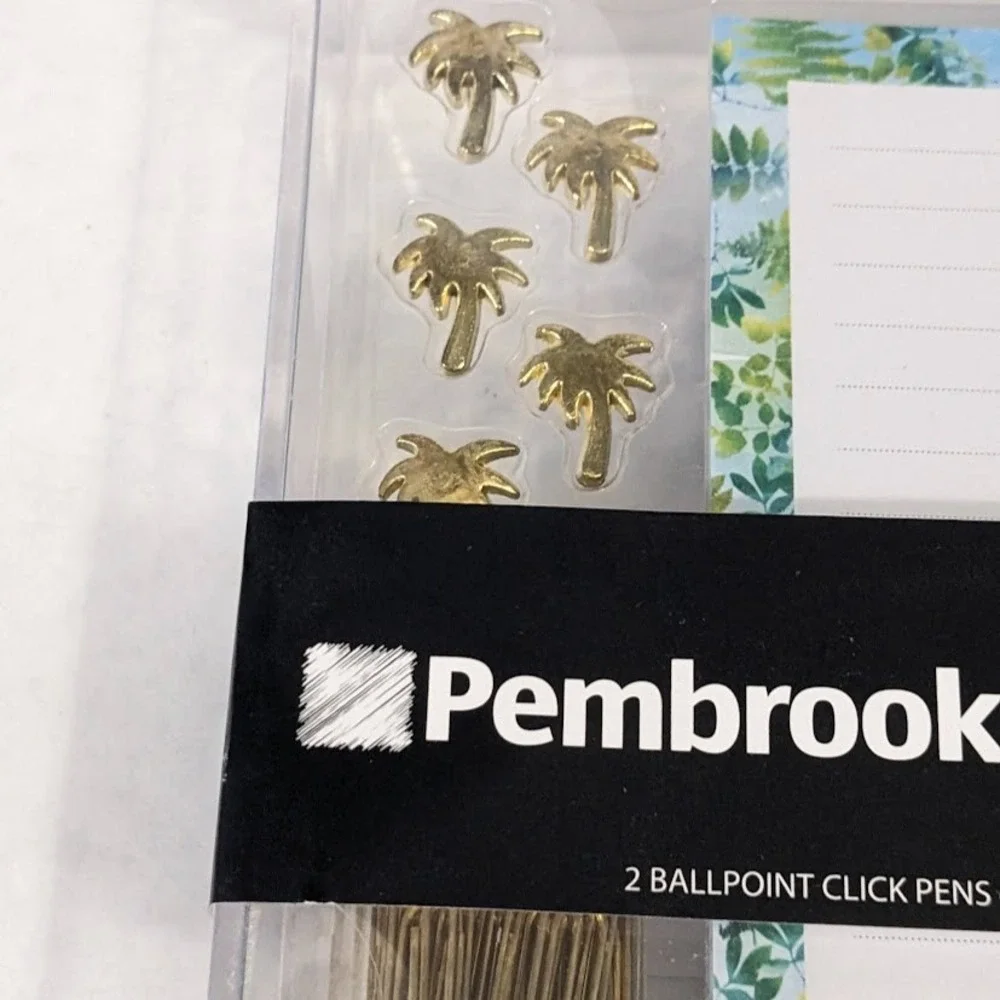 Pembrook Desk Accessories Assortment Tropical Palm Gold Pens Notepad Clips Set - Picture 3 of 6